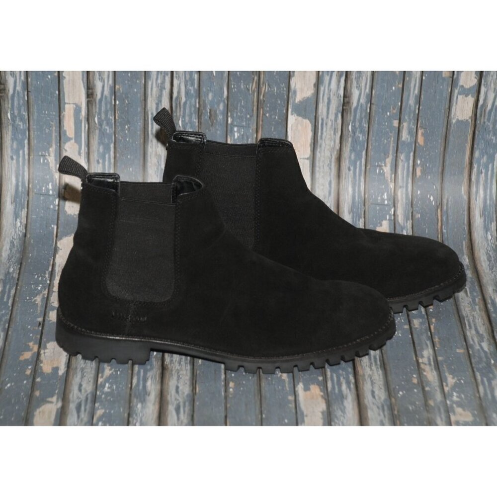 Ladies River Island Black Suede Ankle Boots Size 7, EU 41 Pull Strap Flex MINT
